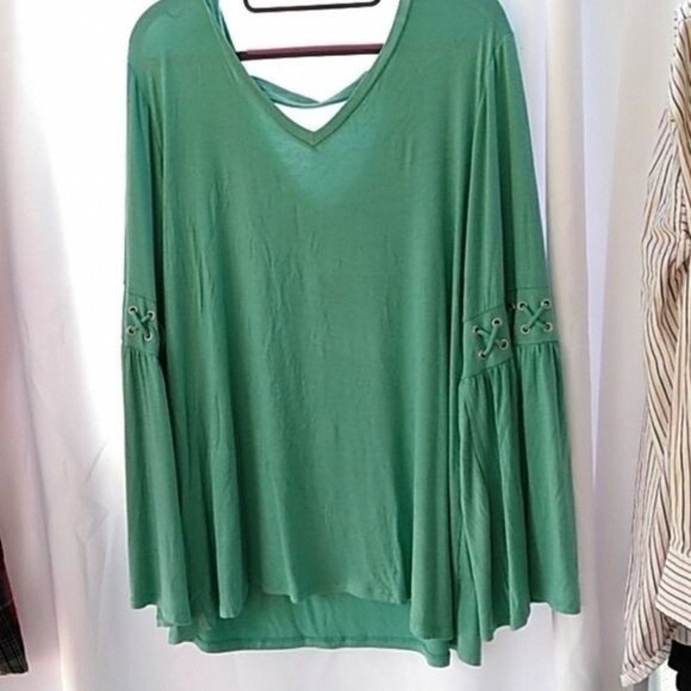Green V-Neck Women's Top